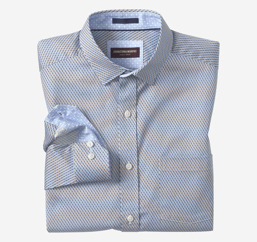 Logan Printed Long-Sleeve Shirt - Navy/Brown Triangle Grid