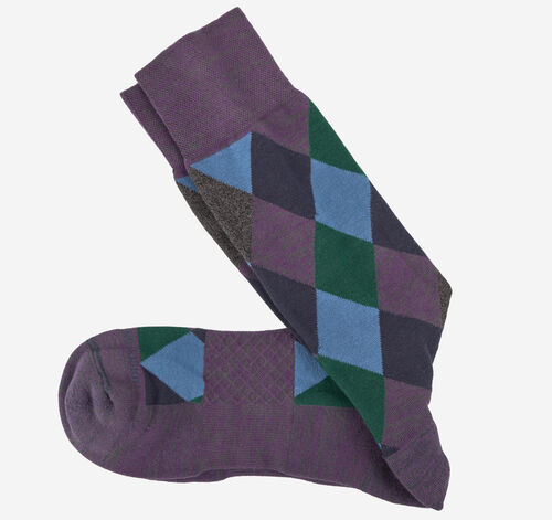 First in Comfort Socks - Plum Multi Argyle