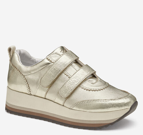 Gracie Double-Strap Sneaker - Gold Italian Metallic Sheepskin/Crinkled Sheepskin