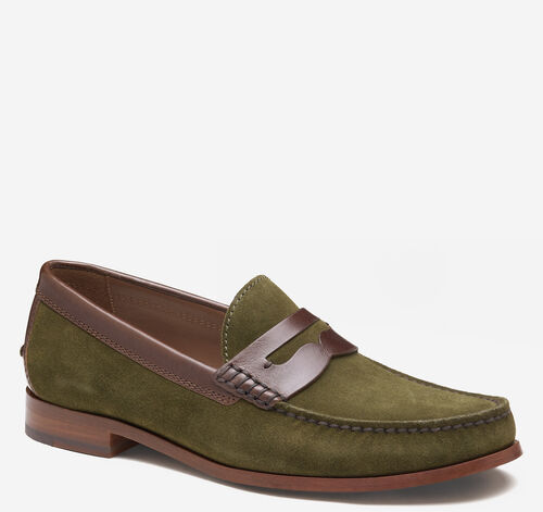 Baldwin Penny Loafer - Olive Waxed English Suede/Brown Full Grain Leather