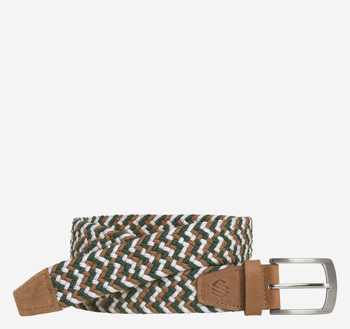 Woven Stretch-Knit Belt - Green/Brown/White