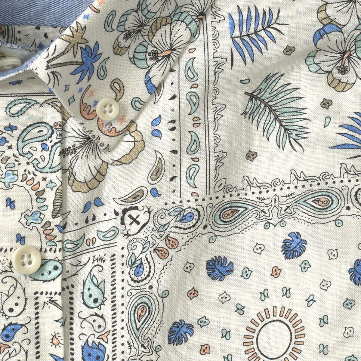 Linen-Blend Short-Sleeve Print Shirt image number null