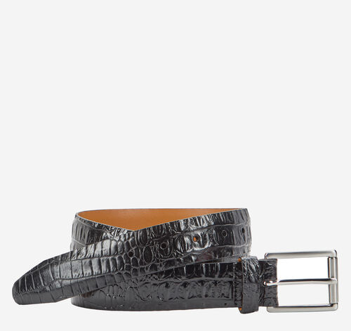 Croc-Embossed Leather Belt - Black