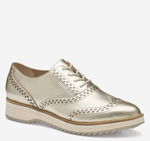 Ulyssa Wingtip - Gold Metallic Sheepskin