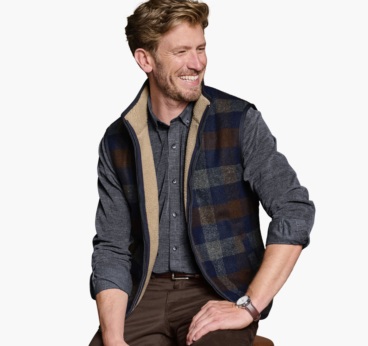Plaid Sherpa-Lined Vest image number null