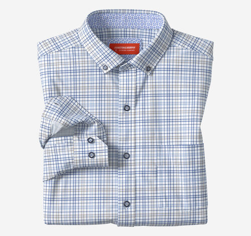 XC+&trade; Motion Long-Sleeve Sport Knit Shirt - Blue/Tan Plaid