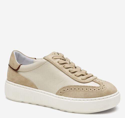 Cammie T-Toe Lace-Up - Bone Glove Leather/Sand Suede