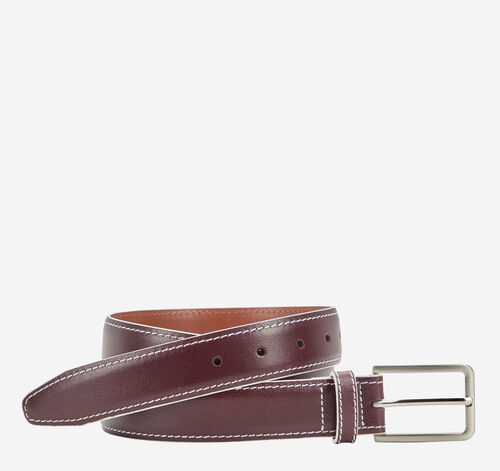 White-Edged Textured Leather Belt - Burgundy