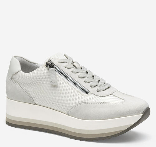 Gracie Side-Zip Lace Up - White Nylon/Kid Suede