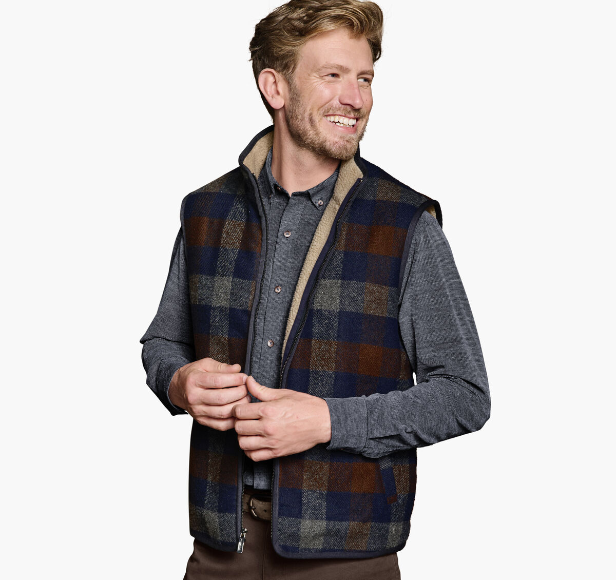 Plaid Sherpa-Lined Vest image number null