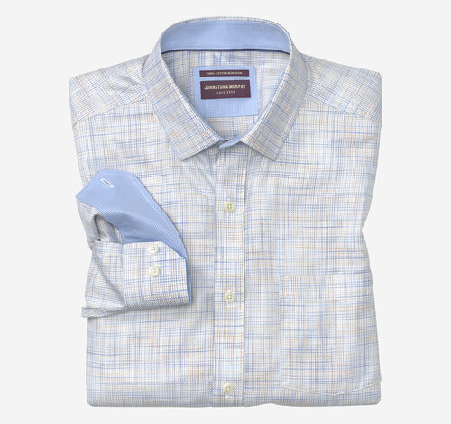 Non-Iron Dress Shirt - Tan/Blue Crosshatch