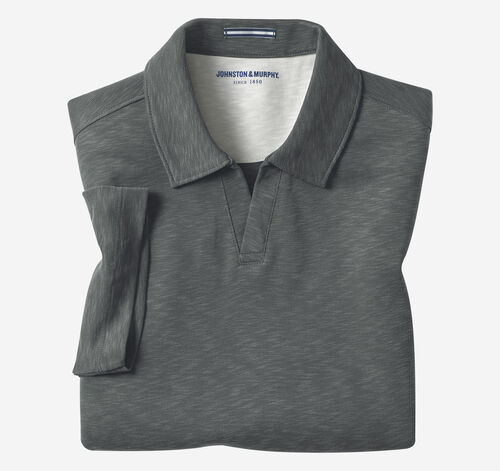 Vintage Slub V-Neck Polo - Charcoal
