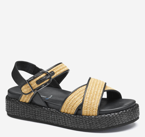Carli Cross-Band Sandal - Natural Raffia/Black Nappa Leather
