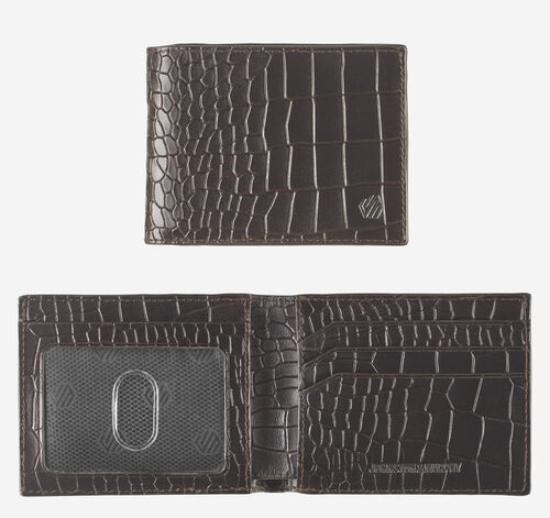 Croc-Embossed Leather Billfold Wallet - Mahogany