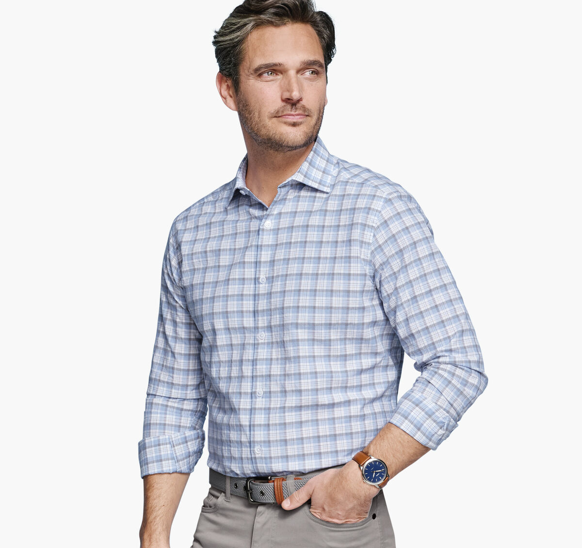 Linen-Blend Dress Shirt image number null