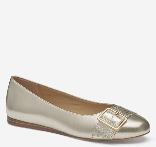 Claire Belted Flat - Gold Metallic Sheepskin/Italian Crinkled Sheepskin