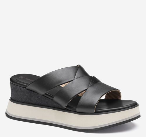 Colleen Triple-Band Slide - Black Nappa Leather