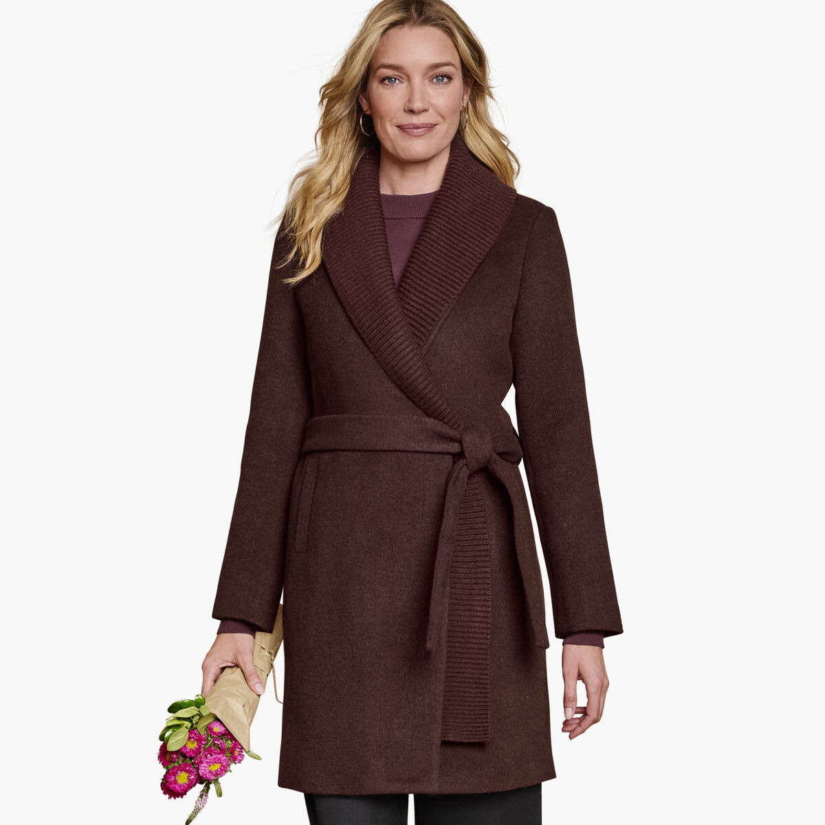 Wool-Blend Coat with Removable Knit Collar image number null