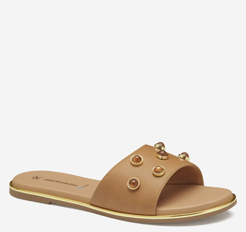 Shayla Embellished Slide - Tan Full Grain Leather