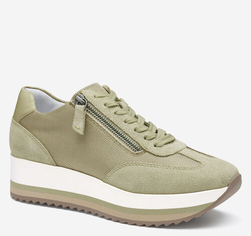 Gracie Side-Zip Lace Up - Sage Nylon/Suede