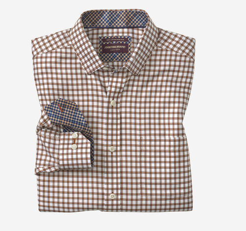 Non-Iron Dress Shirt - Rust/Navy Outlined Grid