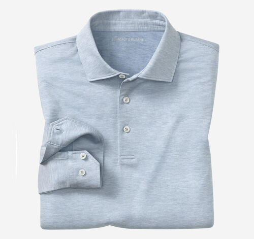 Herringbone Long-Sleeve Polo - Light Blue