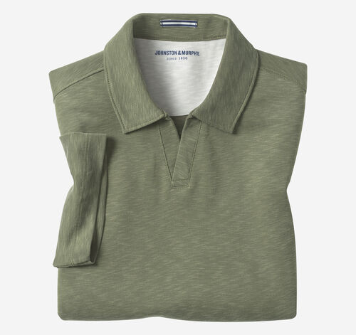 Vintage Slub V-Neck Polo - Olive