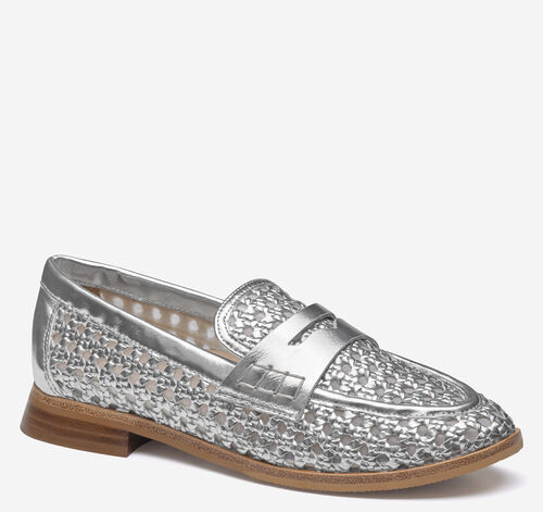 Gillian Woven Penny Loafer - Silver Metallic Faux Leather