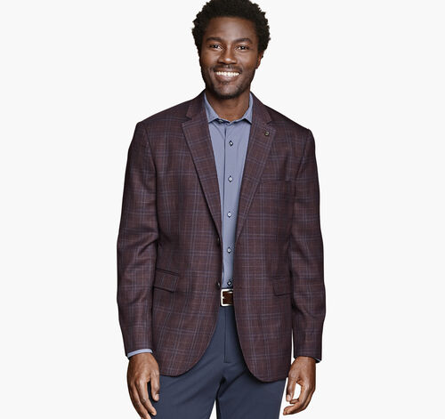 Dress Wool Blazer - Burgundy Windowpane Plaid