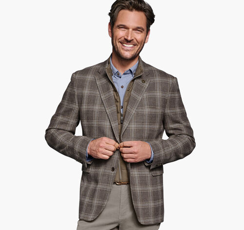 Wool Bib Blazer - Taupe Plaid