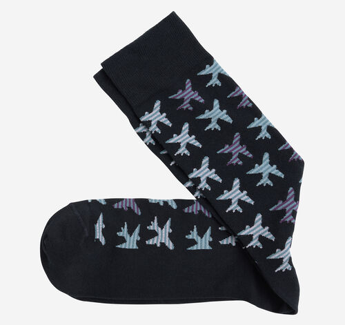 Space Dyed Socks - Navy Striped Airplane Icon