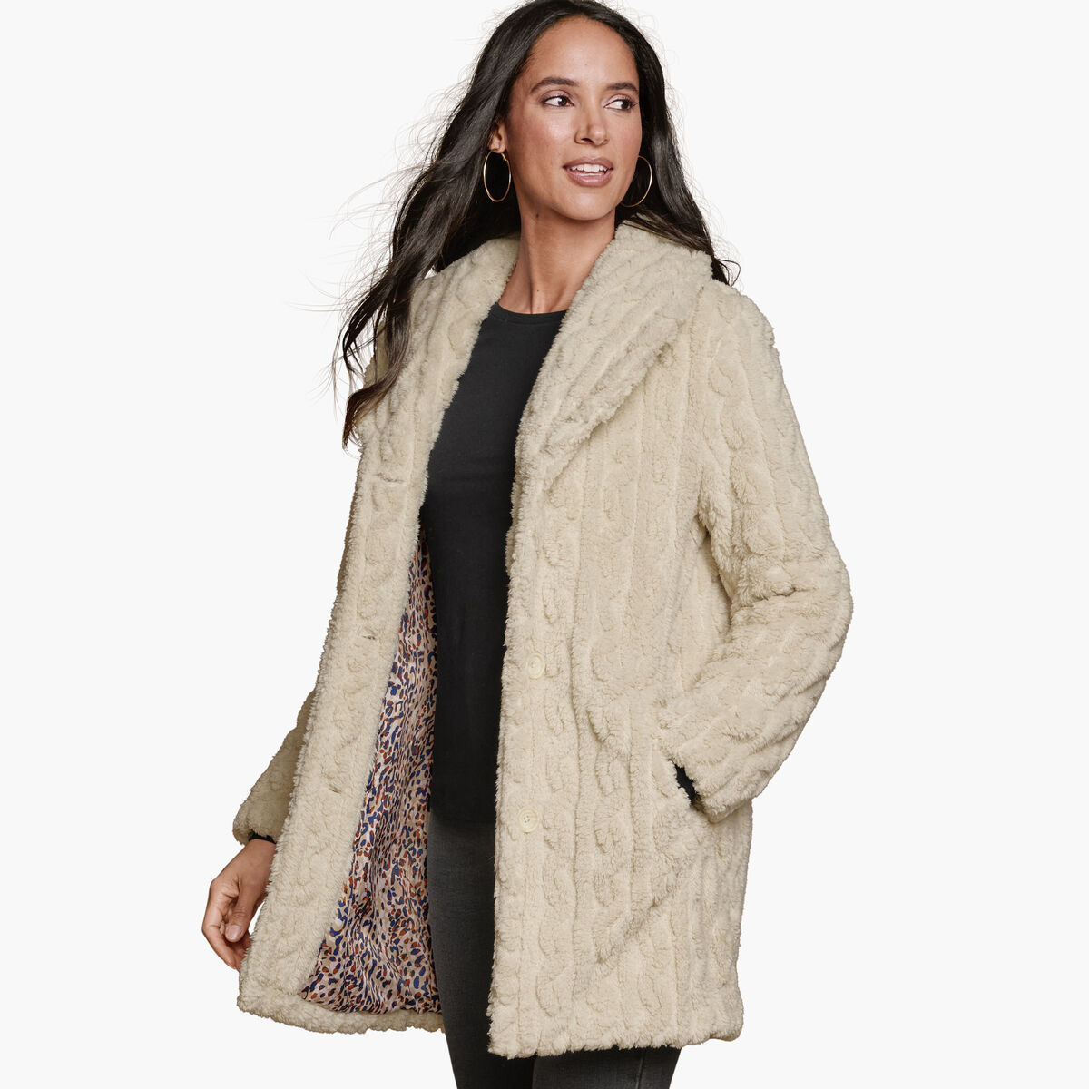 Cable Faux-Fur Coat image number null