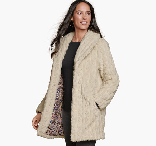 Cable Faux-Fur Coat - Beige
