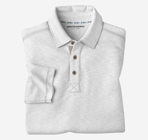 Vintage Slub Long-Sleeve Polo - Light Gray