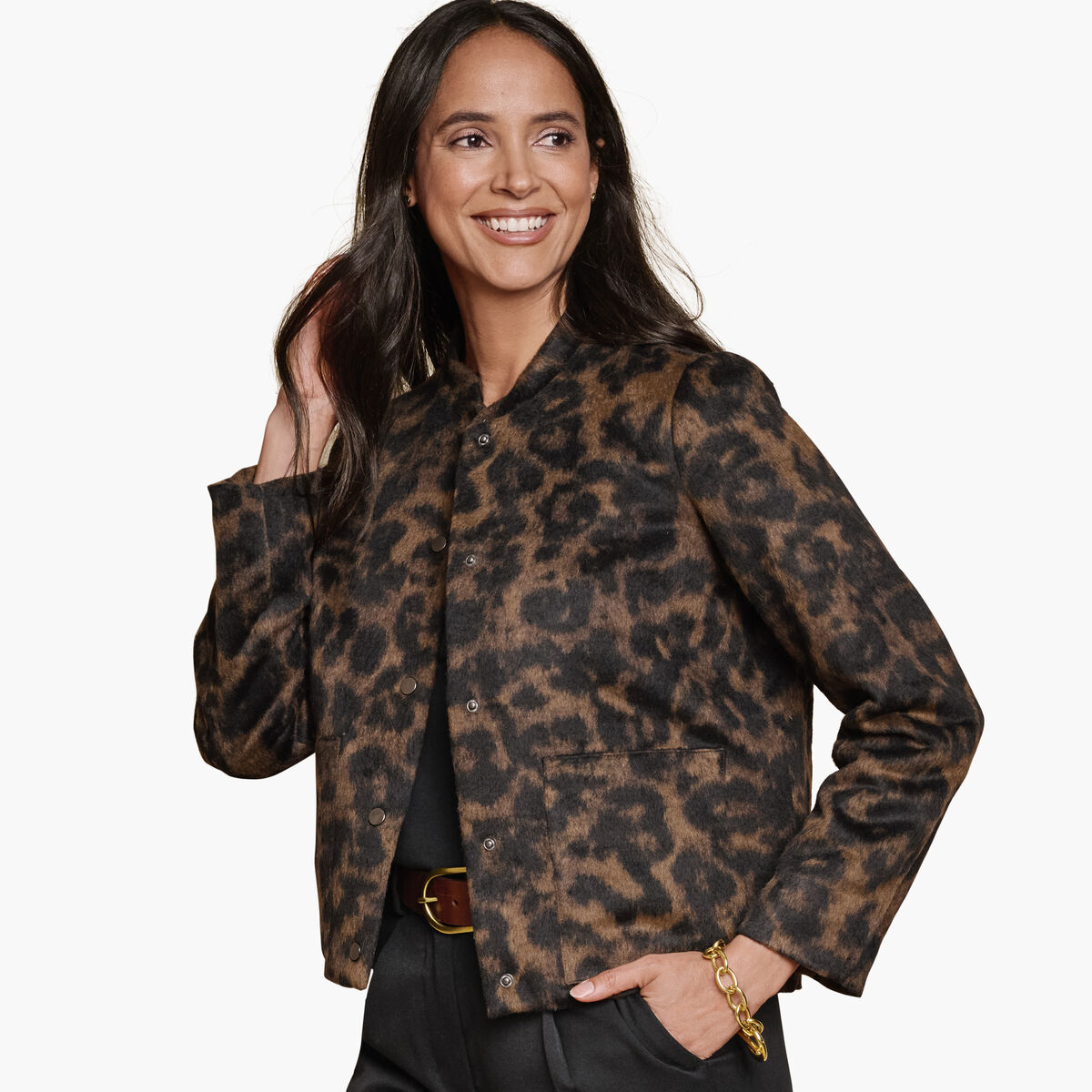 Brushed Leopard-Print Bomber image number null