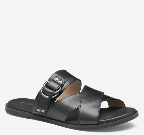 Shayla Cross-Band Slide - Black Calfskin