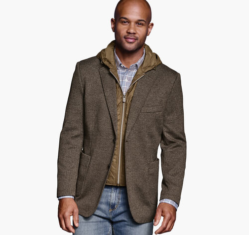 Removable Hooded/Bib Knit Blazer - Camel/Navy