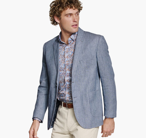 Washed Linen-Blend Blazer - Light Blue