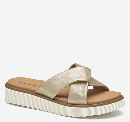 Mitzi Knotted Slide - Champagne Metallic Kid Suede