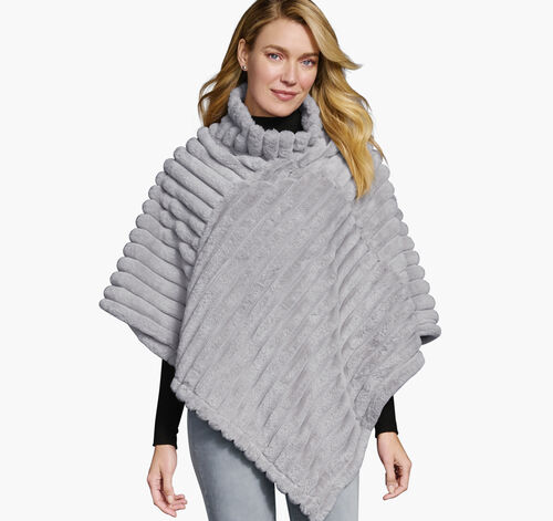 Reversible Faux-Fur Poncho - Gray/Gray Heather